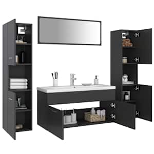 vidaXL Vonios kambario baldų komplektas, pilkos spalvos, MDP