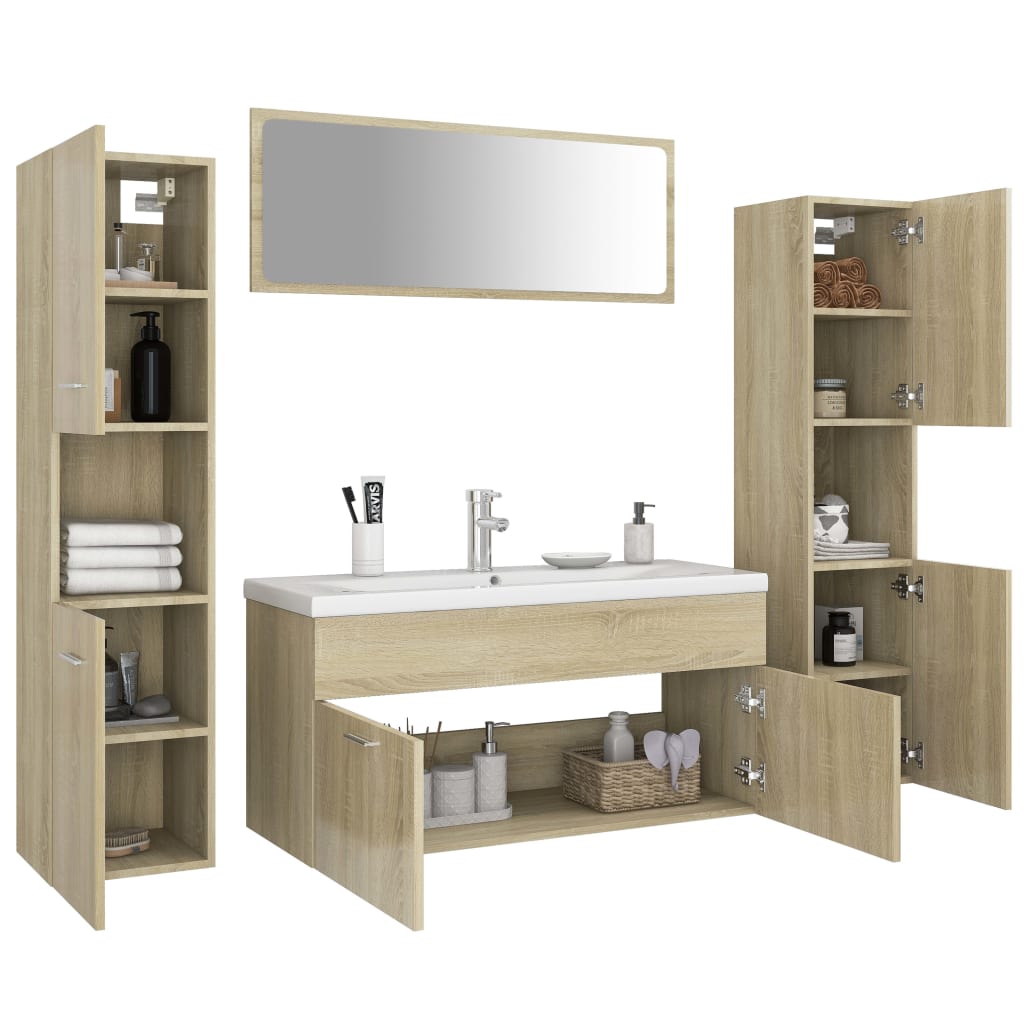 vidaXL Bathroom Furniture Set Sonoma Oak Engineered Wood