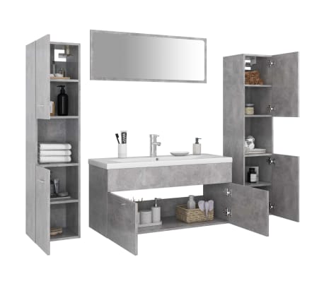 vidaXL Vonios kambario baldų komplektas, betono pilkos spalvos, MDP