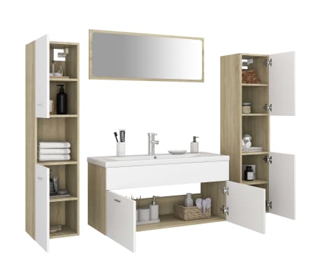 vidaXL Vonios kambario baldų komplektas, baltos ir ąžuolo spalvos, MDP