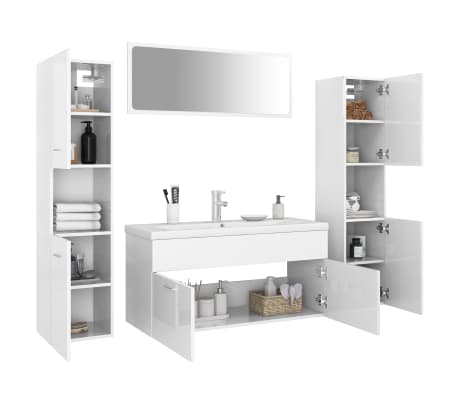 vidaXL Bathroom Furniture Set High Gloss White Engineered Wood