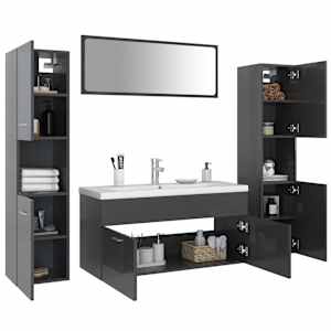 vidaXL Vonios kambario baldų komplektas, pilkas, MDP, ypač blizgus