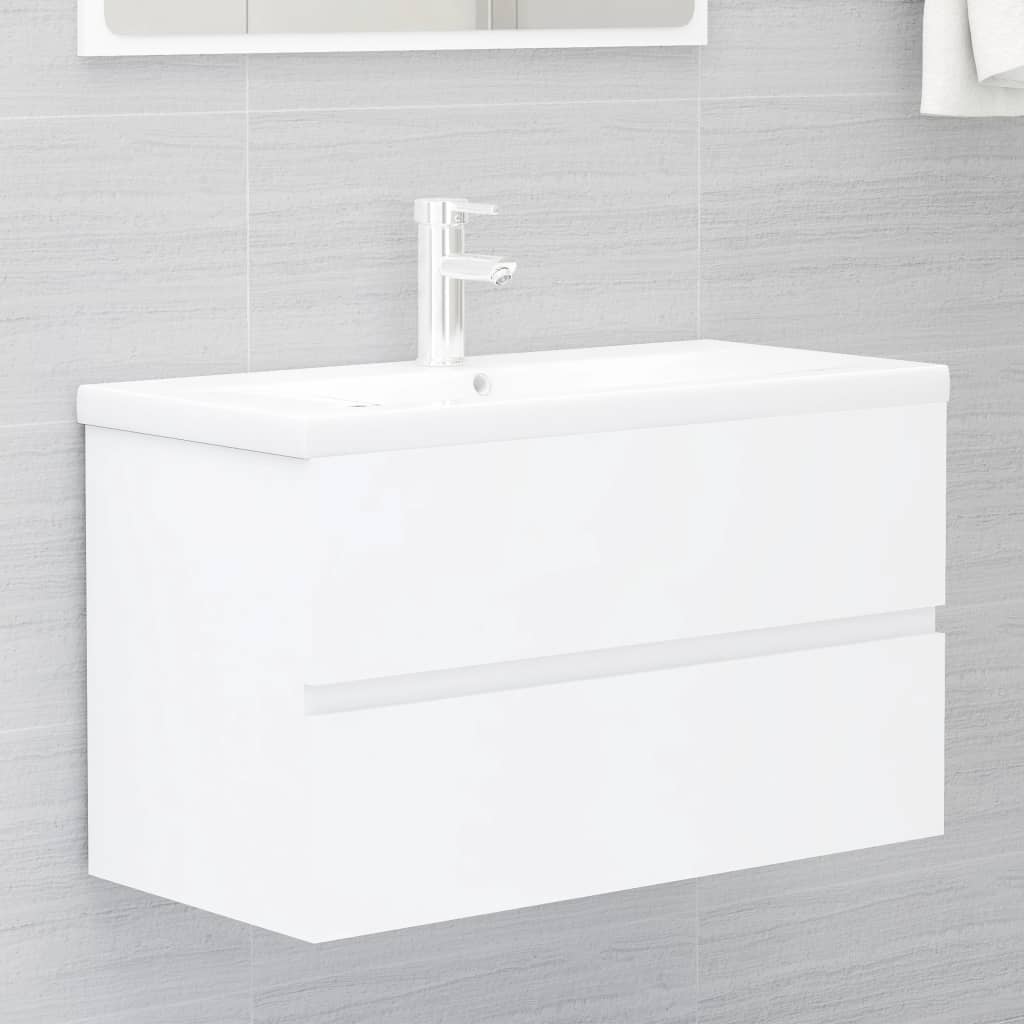 vidaXL Armoire d'évier avec lavabo intégré Blanc Aggloméré