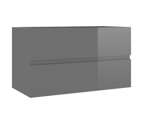 vidaXL Sink Cabinet with Built-in Basin High Gloss Grey Engineered Wood