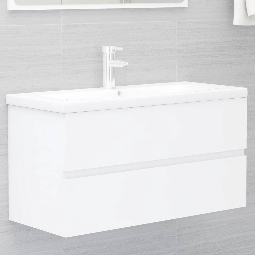 4: vidaXL vaskeskab med indbygget håndvask spånplade hvid