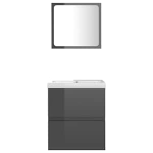 vidaXL Vonios kambario baldų komplektas, pilkas, MDP, ypač blizgus
