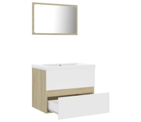 vidaXL Bathroom Furniture Set White and Sonoma Oak Engineered Wood