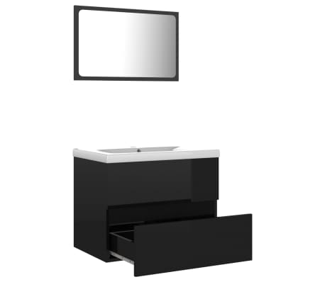 vidaXL Vonios kambario baldų komplektas, juodas, MDP, ypač blizgus