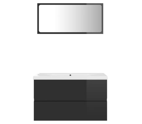 vidaXL Vonios kambario baldų komplektas, juodas, MDP, ypač blizgus