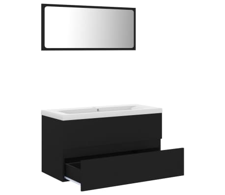 vidaXL Vonios kambario baldų komplektas, juodos spalvos, MDP