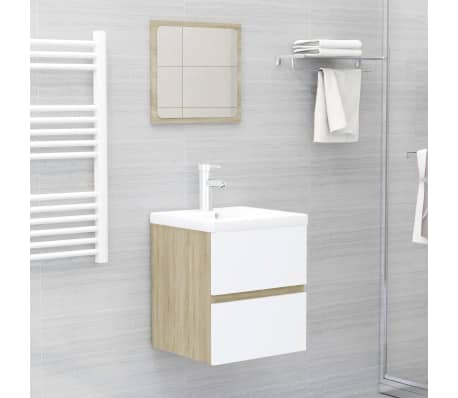 vidaXL Sink Cabinet with Built-in Basin White and Sonoma Oak Engineered Wood