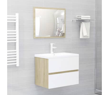 vidaXL Sink Cabinet with Built-in Basin White and Sonoma Oak Engineered Wood