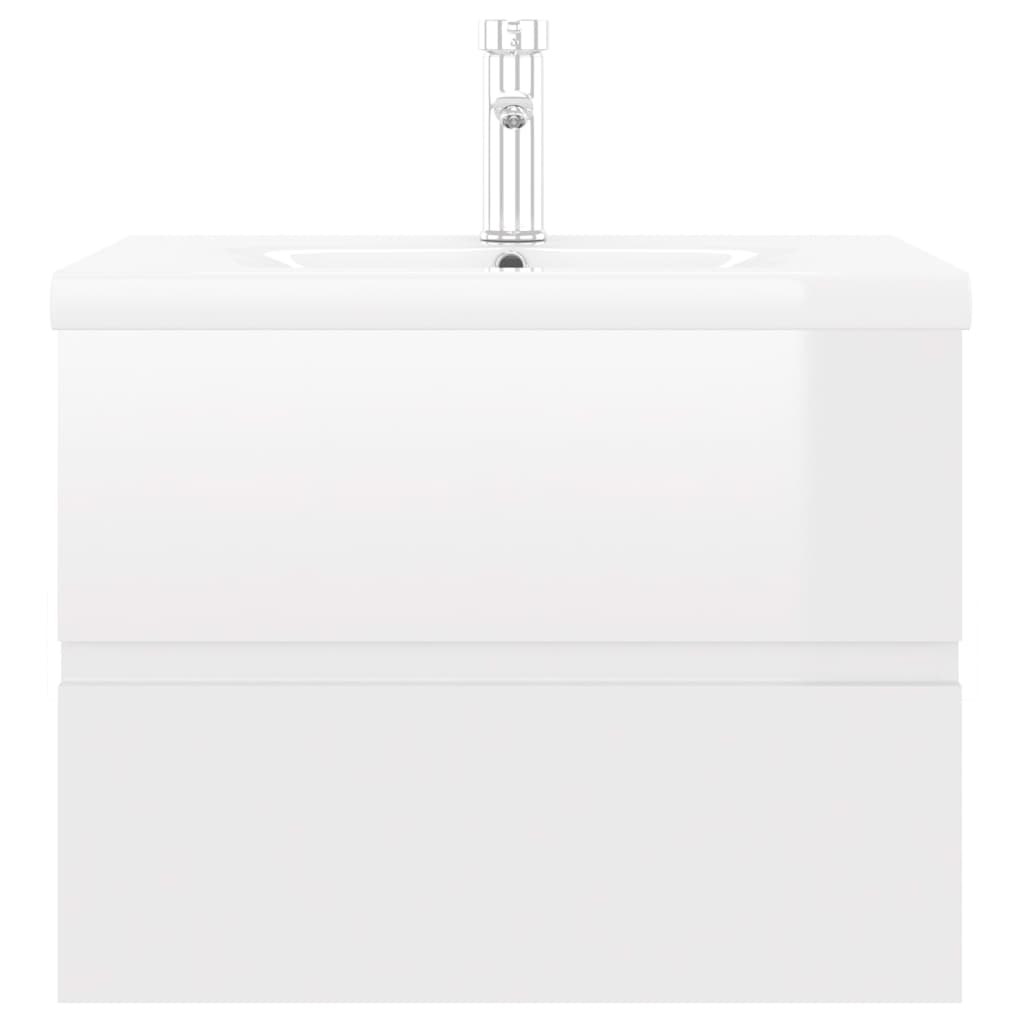 Magasfényű fehér forgács mosdószekrény beépített mosdókagylóval 