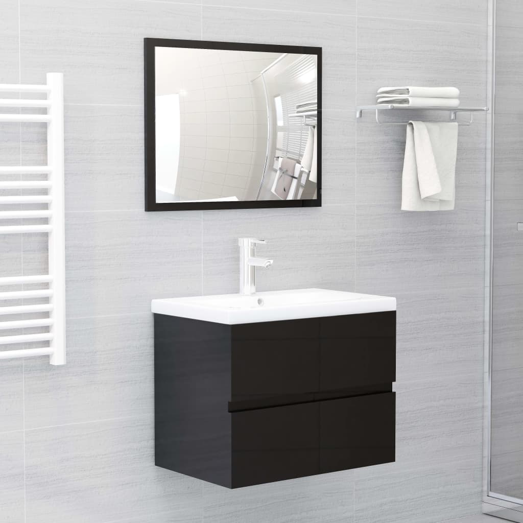 vidaXL Sink Cabinet with Built-in Basin High Gloss Black Engineered Wood