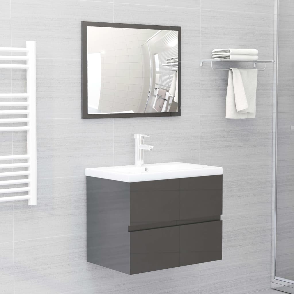 vidaXL Sink Cabinet with Built-in Basin High Gloss Grey Engineered Wood