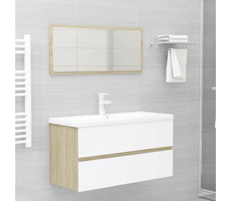 vidaXL Sink Cabinet with Built-in Basin White and Sonoma Oak Engineered Wood