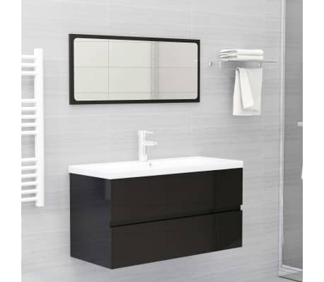 vidaXL Sink Cabinet with Built-in Basin High Gloss Black Engineered Wood