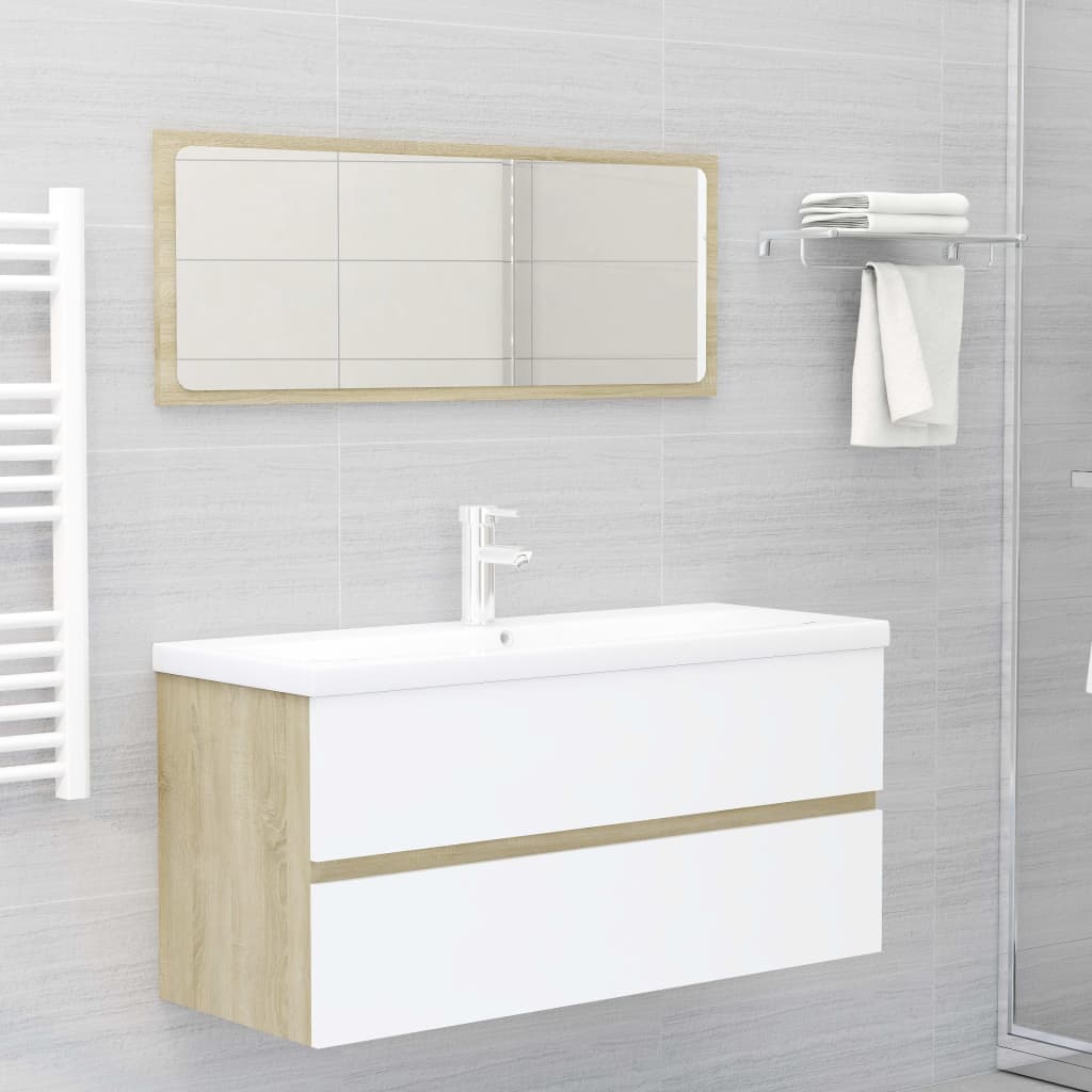 vidaXL Mobile da Bagno con Lavabo Bianco e Rovere Sonoma in Truciolato