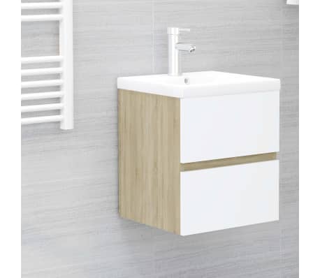 vidaXL Bathroom Furniture Set White and Sonoma Oak Engineered Wood