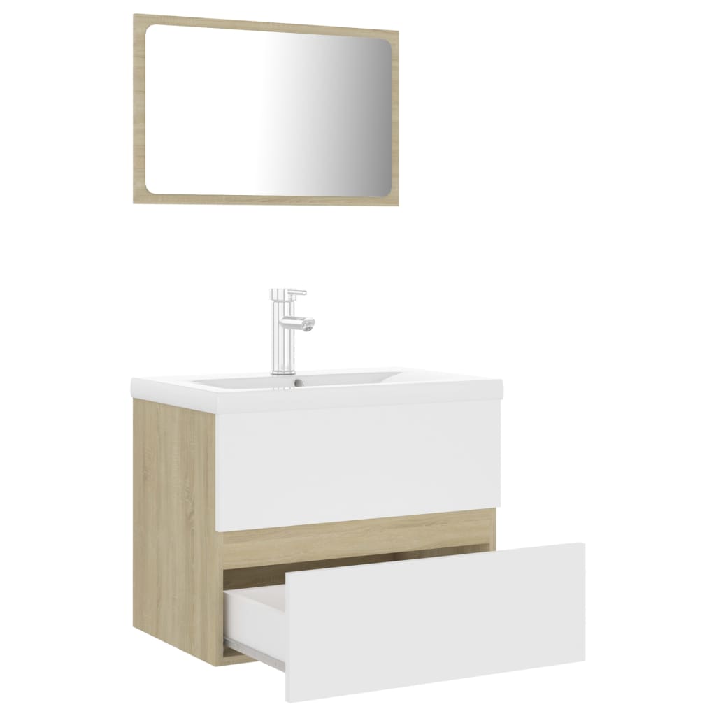 vidaXL Set Mobili da Bagno Bianco e Rovere Sonoma in Truciolato