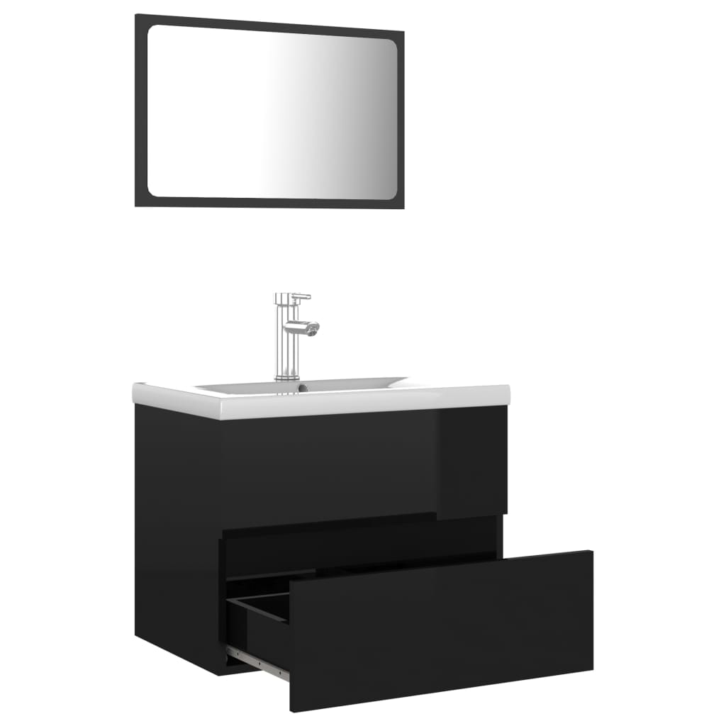 vidaXL Komplet kopalniškega pohištva visok sijaj črne barve iverna pl.