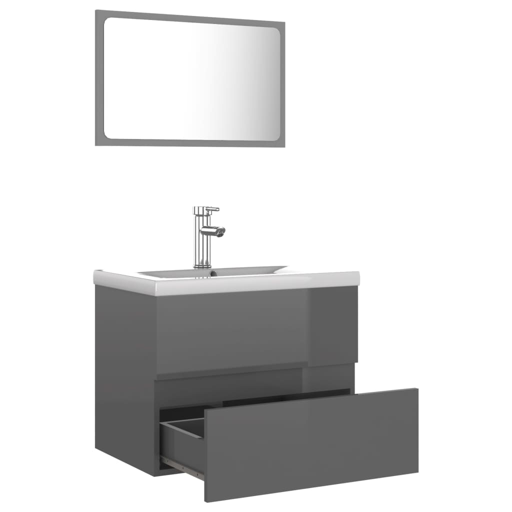 vidaXL Ensemble de meubles de salle de bain Gris brillant Aggloméré