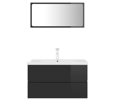 vidaXL Conjunto de muebles de baño aglomerado negro brillante