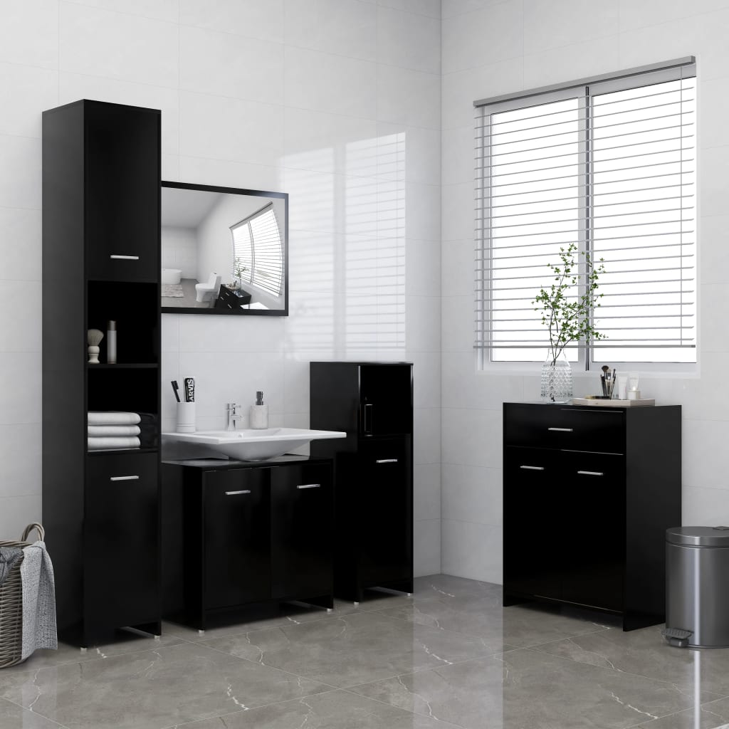 4dílný set koupelnového nábytku černý