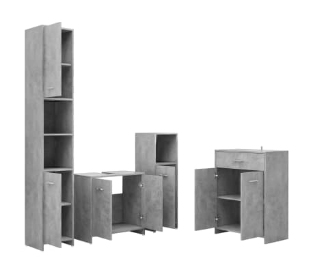 vidaXL 4 pcs conjunto de móveis de casa de banho cinzento cimento