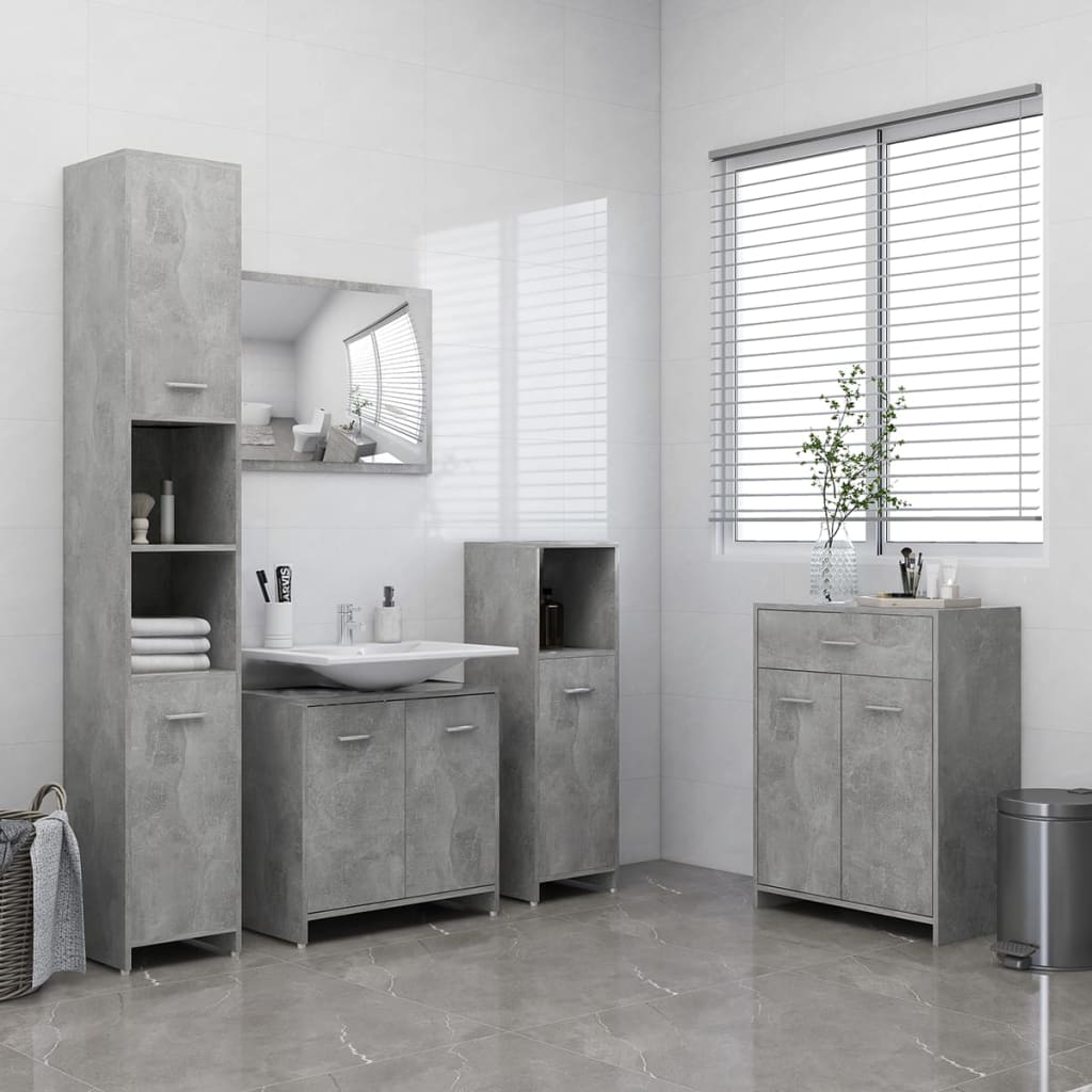 Vonios kambario baldų komplektas, 4 dalių, betono pilkas | Stepinfit.lt