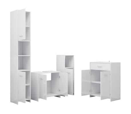 vidaXL Комплект мебели за баня от 4 части, бял гланц
