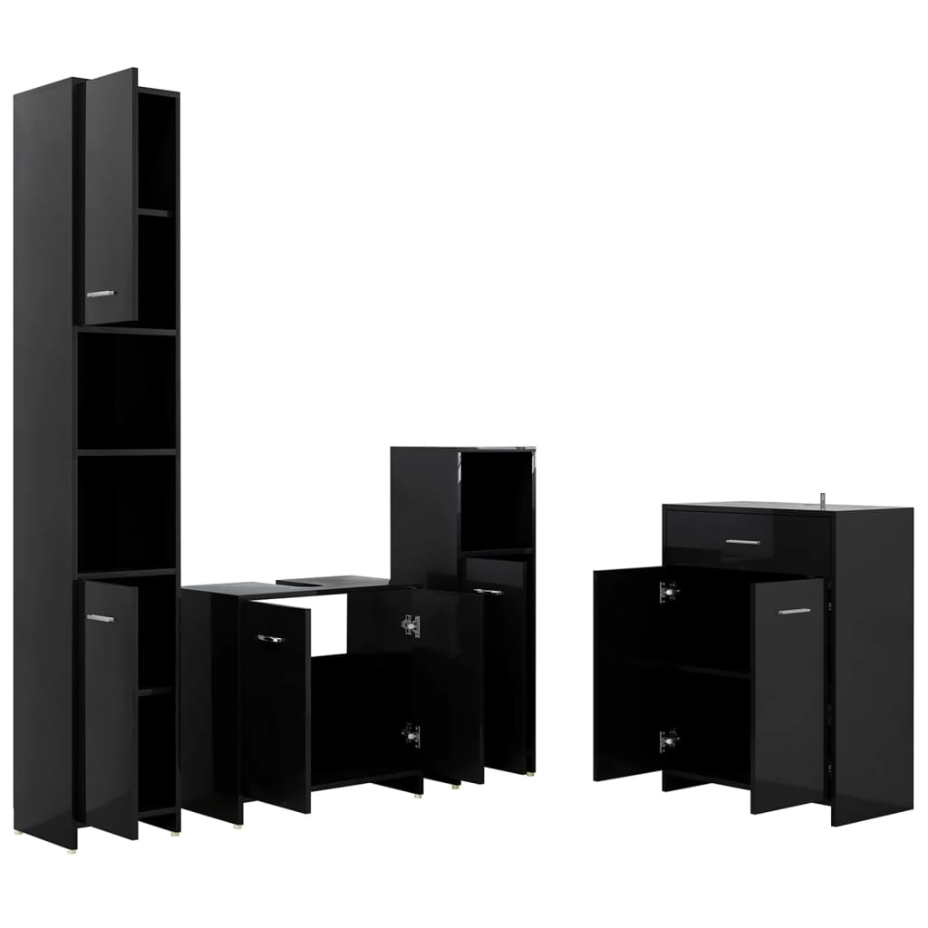 vidaXL 4 Piece Bathroom Furniture Set High Gloss Black