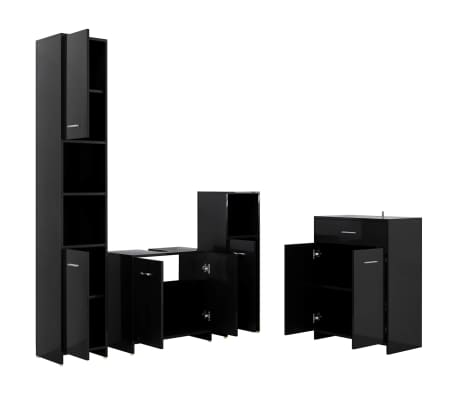 vidaXL Vonios kambario baldų komplektas, 4 dalių, juodas, blizgus