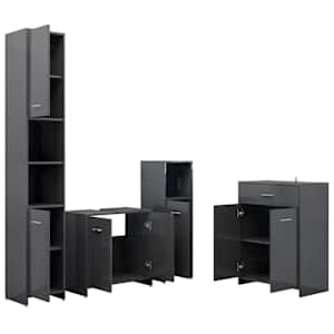 vidaXL Vonios kambario baldų komplektas, 4 dalių, pilkas, blizgus