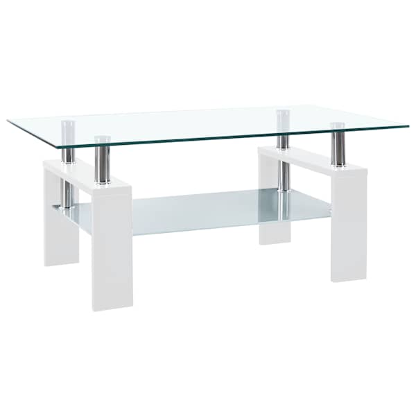 vidaXL kohvilaud valge ja l&auml;bipaistev 95 x 55 x 40 cm karastatud klaas