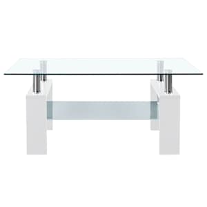 Konferenční stolek bílý a průhledný 95x55x40 cm tvrzené sklo - obrázek 4