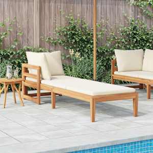 Ležalnik z enim naslonom za roke kremno bel trden akacijev les