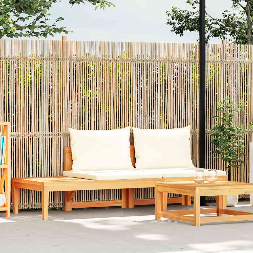 Tuinbank met tafel en crèmewitte kussens massief acaciahout