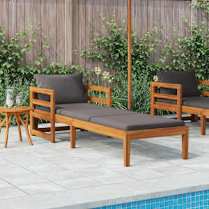 Ležalnik s temno sivimi blazinami trden akacijev les