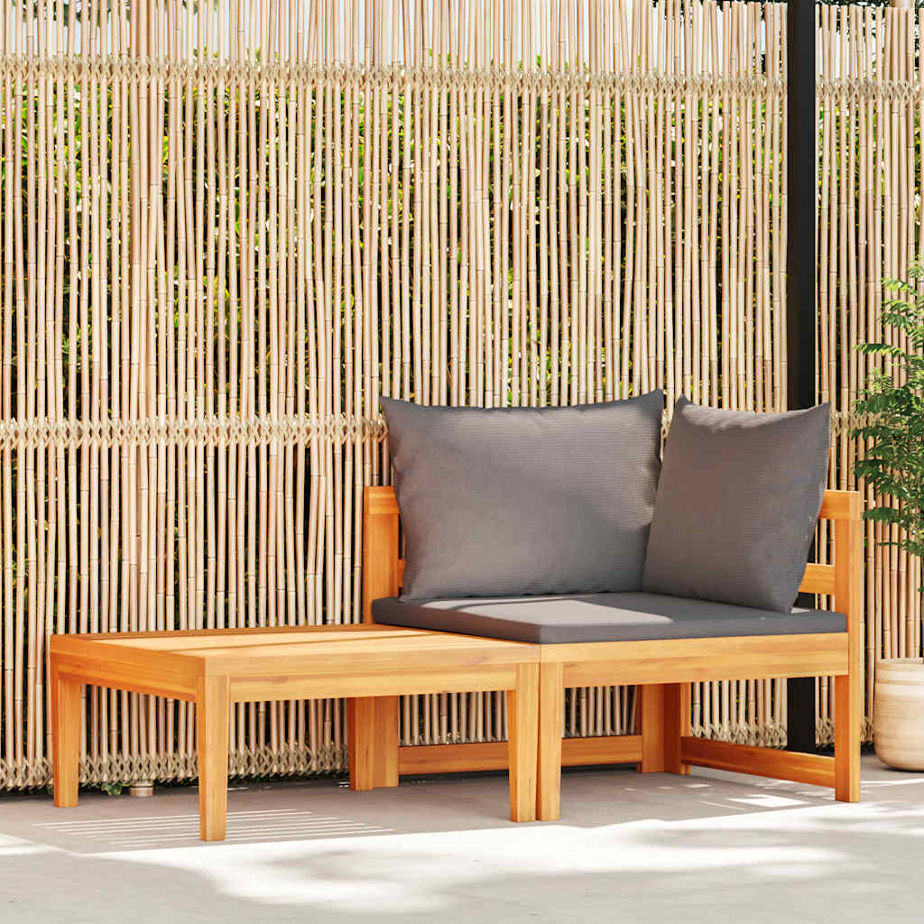 vidaXL Set mobilier grădină cu perne gri închis, 2 piese, lemn acacia