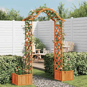 Vrtna pergola s cvetličnima koritoma iz trdnega lesa jelke