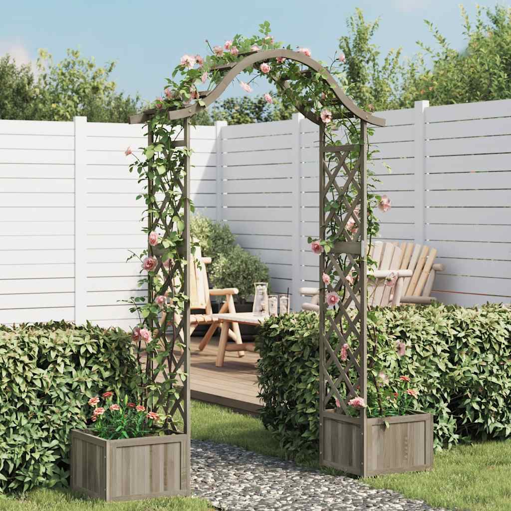 vidaXL Garten-Pergola mit Blumenkasten Grau Massivholz Tanne