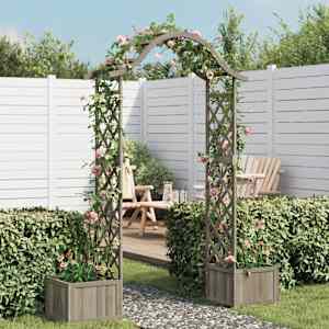 Vrtna pergola s cvetličnima koritoma siva iz trdnega lesa jelke