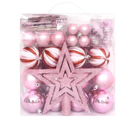 vidaXL Julgranskulor 65 st rosa/r&ouml;d/vit