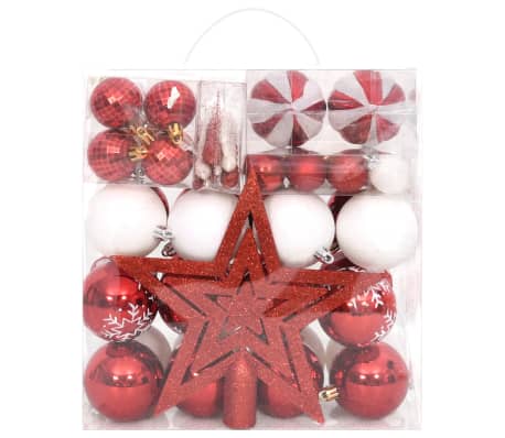 vidaXL 64 Piece Christmas Bauble Set Red and White