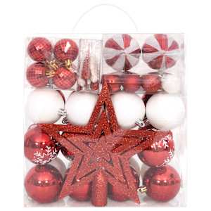 vidaXL 64 Piece Christmas Bauble Set Red and White