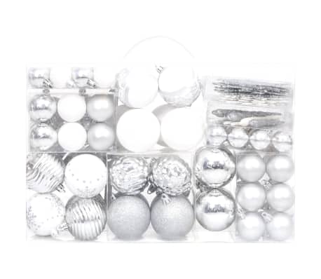 vidaXL 108 Piece Christmas Bauble Set Silver and White