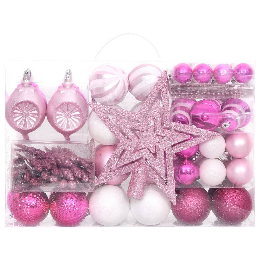 vidaXL 108-delige Kerstballenset wit en roze afbeelding