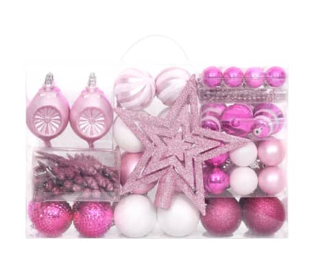vidaXL Ziemassvētku eglīšu rotājumi, 108 gab., balti un rozā