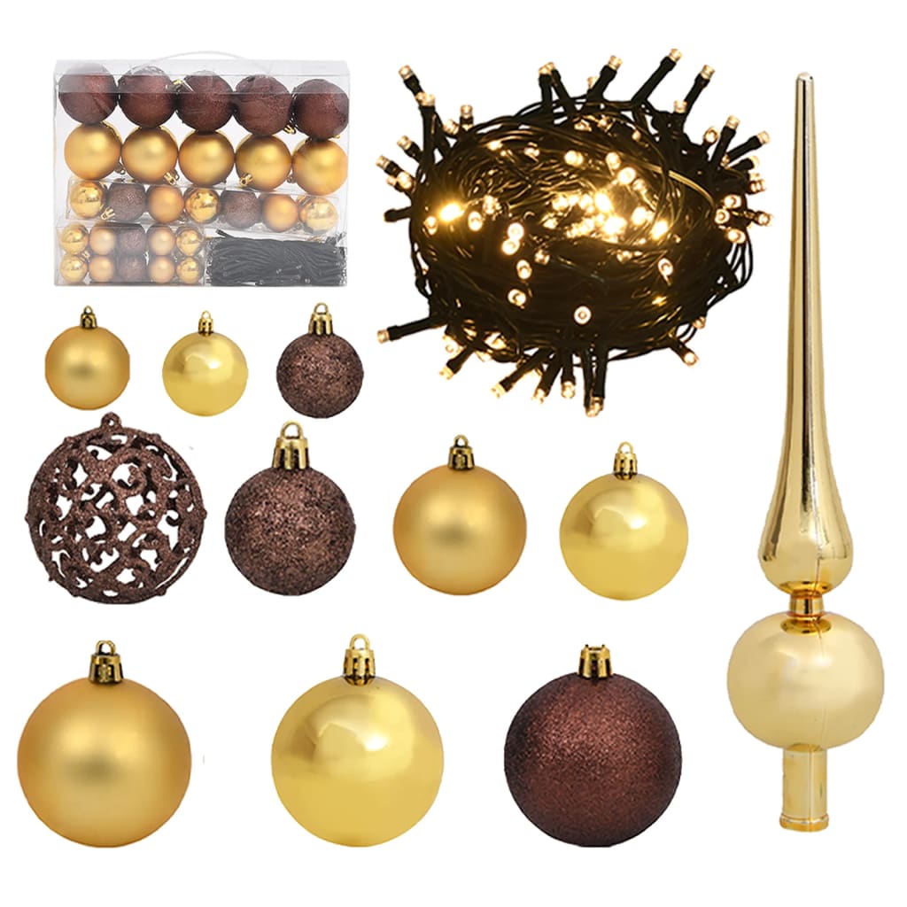 61-tlg. Weihnachtskugel-Set mit Spitze & 150 LEDs Golden Bronze